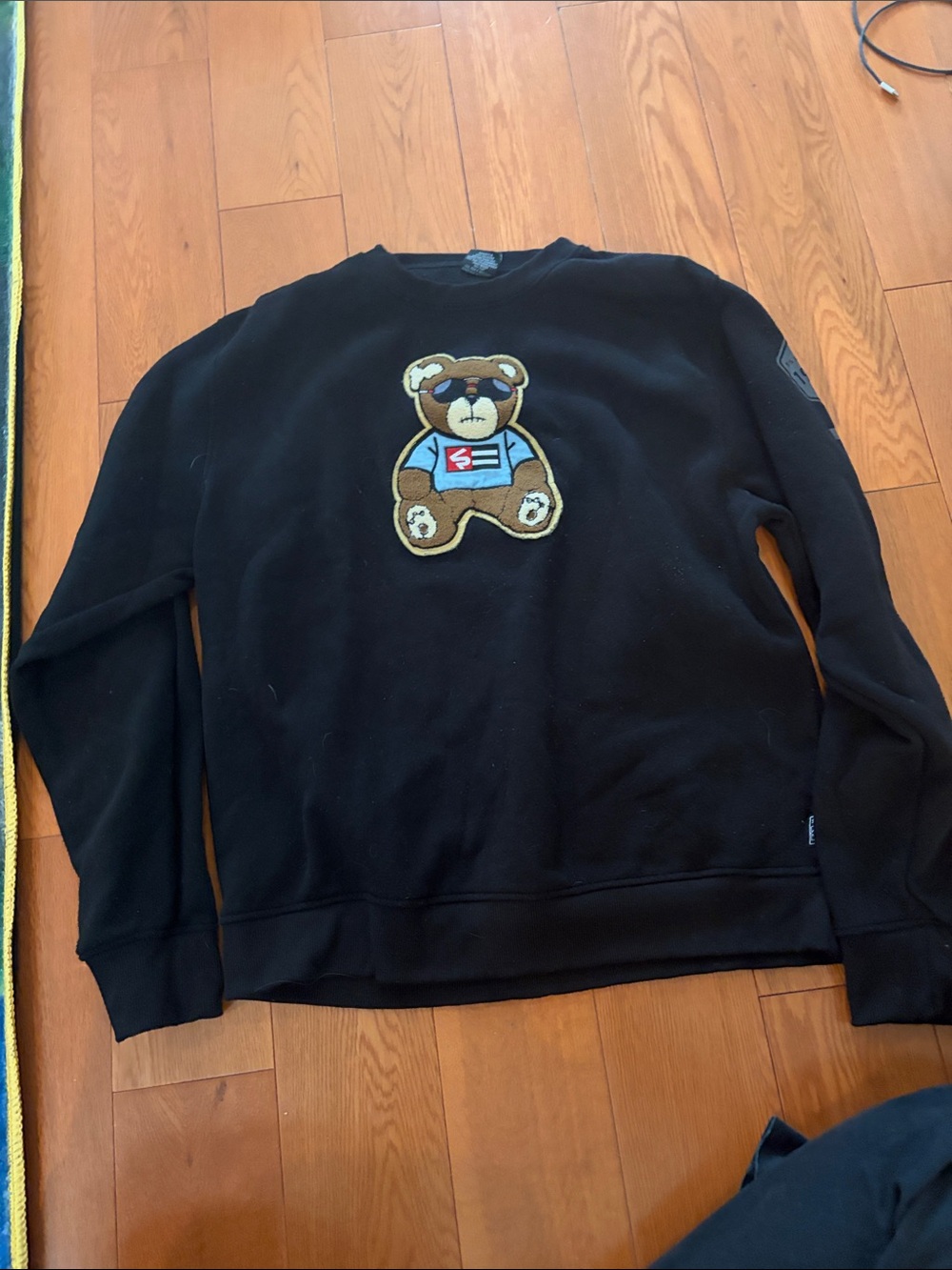 Black Teddy Patch Crewneck Sweater